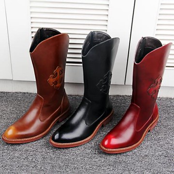 2026新款長筒靴高筒皮靴馬靴男款牛仔靴蒙古靴子休閑騎士冬季加絨