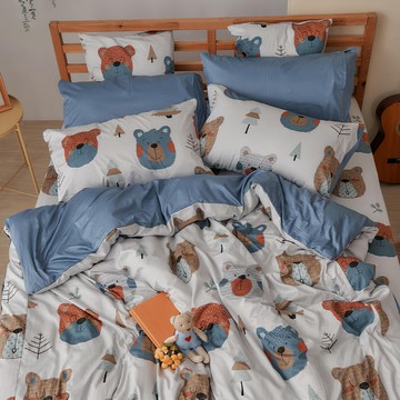 戀家小舖 60支精梳棉雙人床包被套組  床包 + 被套 + 枕套 x 2  床包(188 x 152cm) + 被套(212 x 182cm) + 枕套(75 x 45cm)  松木熊