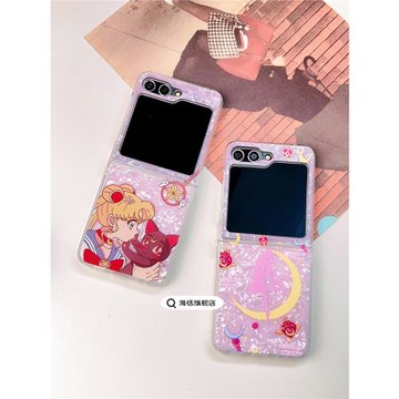 海恬 日韓美少女適用三星折疊屏zflip5手機殼新款貝殼紋zflip4高級感zflip3可愛個性女孩卡通保護套閨蜜款硬