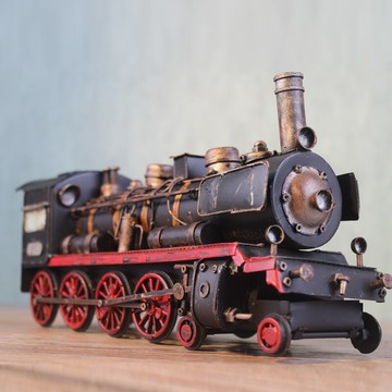 美式復古鐵皮蒸汽機火車頭模型美式家居擺件酒柜裝飾玄關工藝品