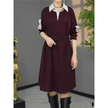 如影女裝同款冰麗絲長袖連衣裙2024春秋新款洋氣減齡襯衫領小黑裙