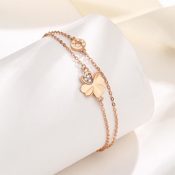 RJ New York 清新淡雅四葉草晶鑽雙層時尚手鍊(2色可選)