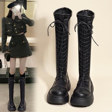 長筒靴女馬丁靴2023新款春秋瘦瘦不過膝中筒高筒騎士靴小個子長靴