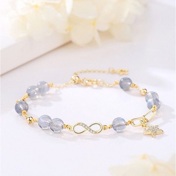 ⭐️現貨⭐️天然無限莫比烏斯灰月光石招桃花開運水晶手鍊開運招財招貴人防小人避邪情侶閨密生日禮物幸運手鍊💗肥嘟嘟飾品批發💗