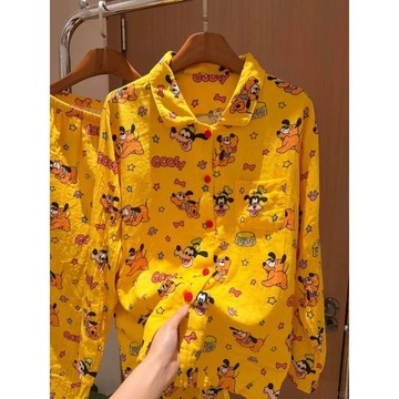✨元氣新品✨卡通黃色高飛休閒睡衣女春秋新款長袖長褲日系可外穿家居服套裝QVBM
