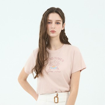 GIORDANO 女裝夏日印花短袖上衣 - 25 桃紅