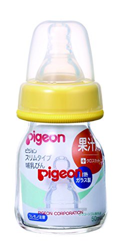 pigeon Slim Type Juice Feeding Bottle (Heat-Resistant Glass with Silicone Rubber Nipple) 50ml