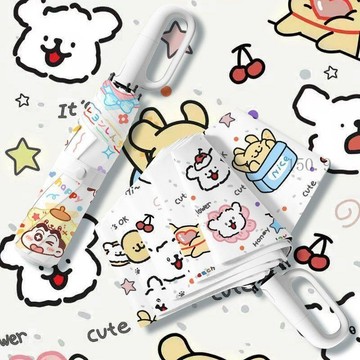 🌟臺灣出貨🌟奶油小狗環扣全自動兒童雨傘小學生上學專用傘晴雨兩用摺疊雨傘 兒童折疊傘 自動折疊傘 折疊傘 大傘面