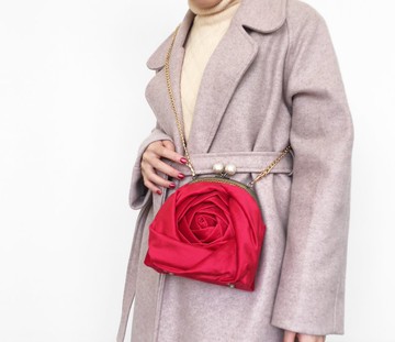 手作玫瑰珍珠口金包 斜背 側背 單肩背 手提 紅