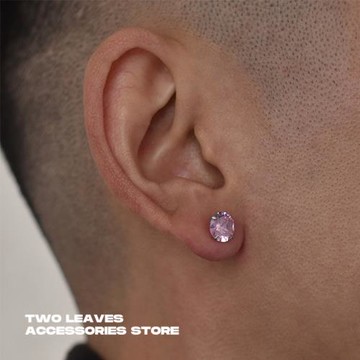 TWO LEAVES S925純銀粉鉆耳釘潮流男女情侶街頭百搭圓形鋯石耳飾