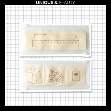 U&B░ 台灣現貨｜簡約風格筆袋 透明白色拉鍊袋 磨砂筆袋 文具袋 筆袋 三格袋【A071】