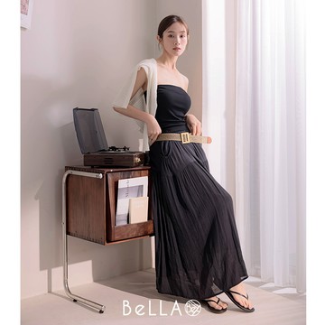 【買一送一】BeLLA 腰帶口袋長裙 黑色