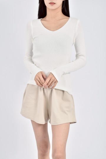 加購優惠(S) 質感針織薄款貼身白色長袖上衣