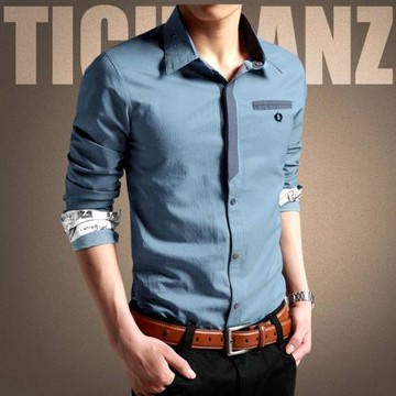 2024春季免燙休閑襯衣商務大碼男士簡約長袖修身襯衫男薄款