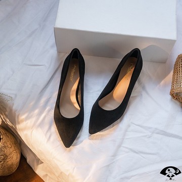 小碼女鞋31 32 33 34碼單鞋小個子尖頭粗跟高跟鞋春季黑色工作鞋