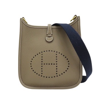 HERMES 愛馬仕 大象灰 Clemence 皮革 Mini Evelyne 肩背包 B刻 【二手名牌BRAND OFF】
