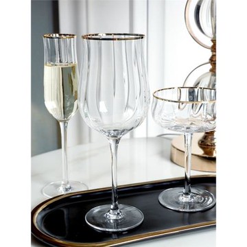 創意北歐ins豎紋水晶紅酒杯家用郁金香高腳杯香檳杯洋酒杯子水杯