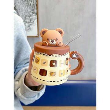 奶fufu杯子陶瓷馬克杯帶蓋小熊喝水杯情侶家用超可愛辦公室咖啡杯