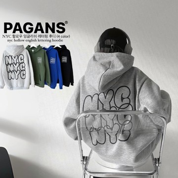 【PAGANS STORE】韓國 NYC 鏤空 紐約 英文 字母 印花 重磅 內刷毛 長袖 帽Tee (4 color)