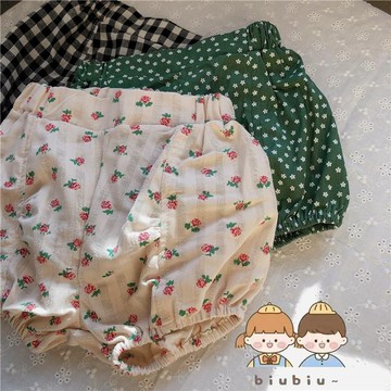 🎀biubiu童裝🎀2023兒童夏款短褲女童韓版洋氣碎花大pp褲女寶寶格子面包褲燈籠褲