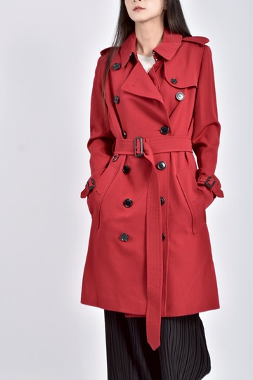 (S) burberry質感棉質純羊毛純棉風衣紅色綁帶外套