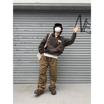 【超值特價】longroad 美式復古直筒工裝褲情侶束腳傘兵褲中性風