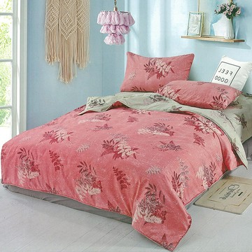 【多利寶寢具】Victoria_柔絲絨加大四件式印花兩用被床包組- 葉語