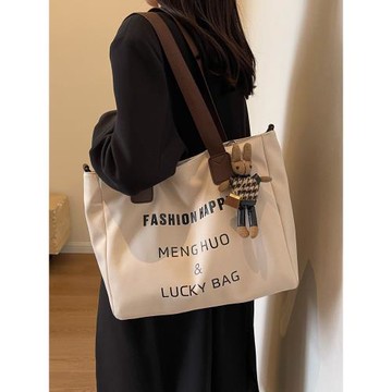 帆布包大學生上課托特包女2025新款夏季休閑大容量通勤單肩斜挎包