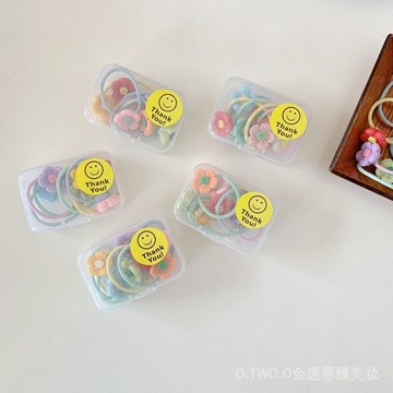 【臺灣出貨】春款兒童花朵髮圈一盒女童彩色小號紮辮子皮筋可愛仿鈎針配飾7個 KFHV