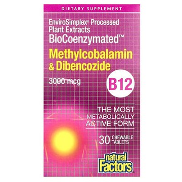 Natural Factors, BioCoenzymated，甲鈷胺和腺苷鈷胺素，B12，櫻桃味，3,000 微克，30 咀嚼片