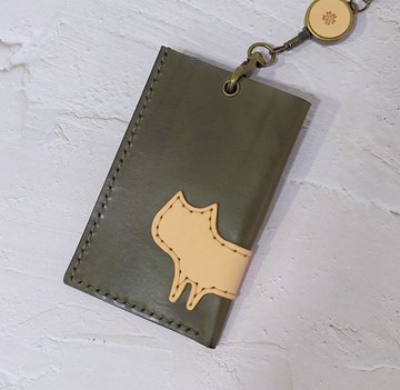 手工真皮 悠遊卡套 證件套 gogoro卡套 / 附伸縮拉環 易拉扣