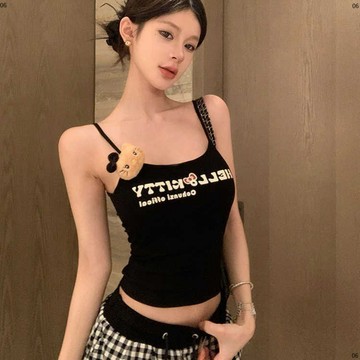 【免運! 下殺】女生背心 小可愛 新款辣妹美背字母印花棉質吊帶背心帶胸墊外穿打底抹胸性感上衣女