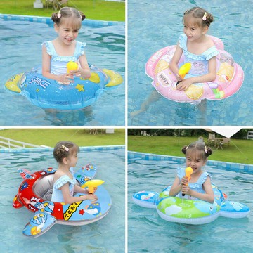 新款帶水槍飛機座圈游泳圈戲水可愛卡通坐圈充氣泳圈