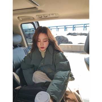 綠色羽絨棉服女2025冬季溫柔風短款面包服小個子棉襖韓系棉衣外套