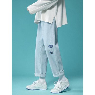 淺藍色牛仔褲女淺色直筒寬松小個子學生闊腿2025年新款褲子女夏季