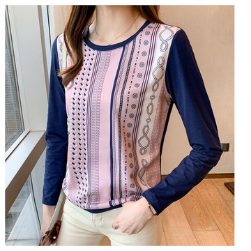 AKARA 優雅拼接撞色款長袖上衣(秋冬 2XL可 圓領 中大尺碼)