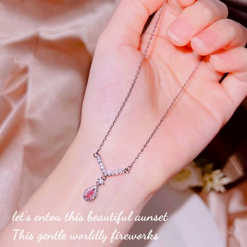 隔日到貨 聖羅 紅寶石 二度燒 粉水晶 莫桑鑽 水晶 鍍K金 項鍊 項鏈N227