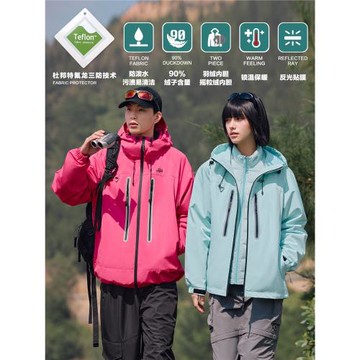 PSO Brand 男女裝戶外三防可拆卸內膽兩件套羽絨服外套沖鋒衣女款