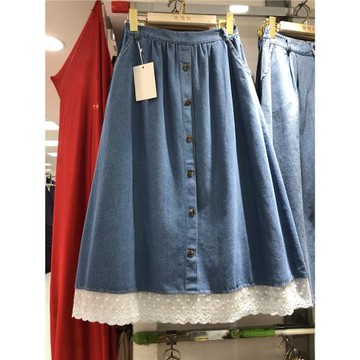 森系夏季復古單排扣牛仔半身裙