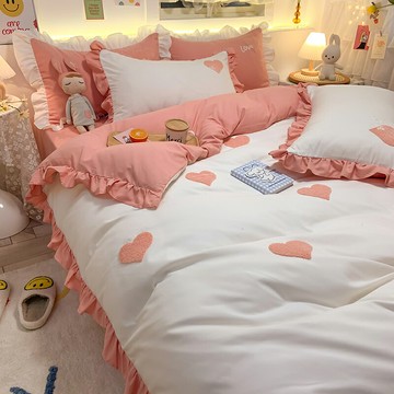 韓式公主風床單被套四件套北歐風ins春秋新款網紅新款床上三件套4