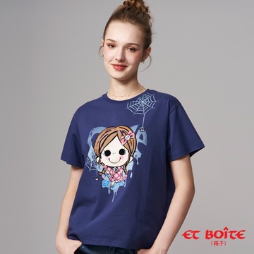 ET BOîTE 箱子 BLUE WAY – DORA可愛蜘蛛微落肩短TEE(丈青)