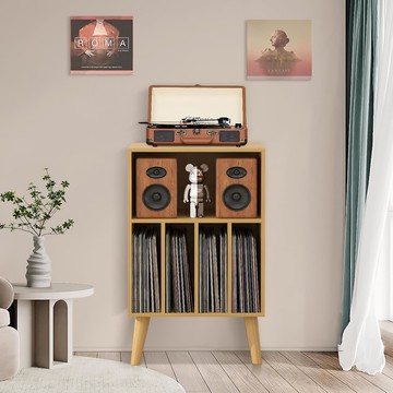 【台灣公司保固】新款黑膠收納書柜復古雜志柜落地唱片機柜北歐風唱片柜木質展示柜