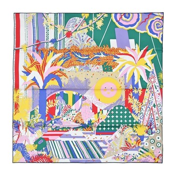 Hermes 愛馬仕 Acte III, Scene I, La Clairiere Decoupage 70 cm手工捲邊斜紋真絲方巾(綠/黃/玫瑰)