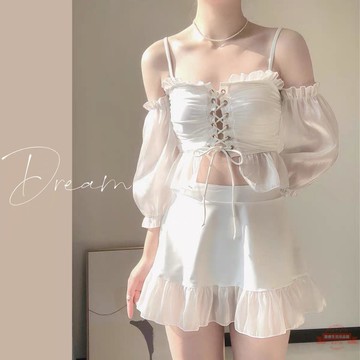 2021新款泳衣女仙女范韓國ins遮肚 顯瘦溫泉保守學生少女分體泳裝