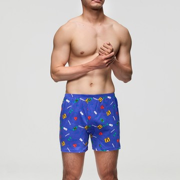 DADADO-健身FINESS M-3L印花四角男內褲(藍) 天然絲光棉-吸濕排汗-GHQ508BU