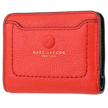 MARC JACOBS 馬克賈伯 燙金LOGO全皮革扣式短夾.紅