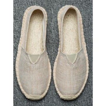 新款休閑麻底鞋手工時尚百搭草編鞋亞麻布鞋吸汗透氣一腳蹬懶人鞋