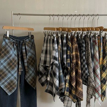 🔥2件9折🍊台北出貨🍊可開發票 2026美式復古格子屁簾女 疊穿屁簾格紋屁簾 秋冬季新款小衆高腰綁帶屁簾 百搭神器簾