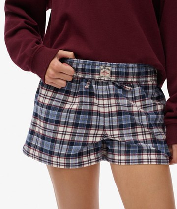 Superdry Women's Cotton Check Elastic Shorts Blue Size: 10