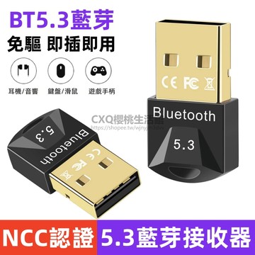 藍芽接收器【NCC認證+台灣出貨】5.3藍芽適配器 鍍金接口 免驅即插即用 USB電腦外接藍芽音頻 支援Win10/11